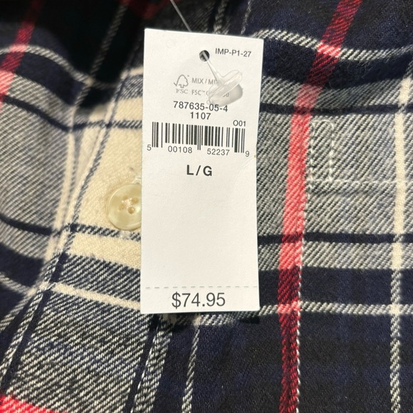 GAP Sz L Plaid 100% Organic Cotton Front Pocket Button Down Shirt  NEW WITH TAG - Picture 10 of 10